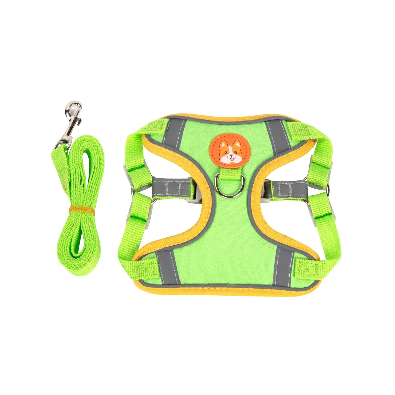 Adjustable dog harness with haulage rope in a selected colour, showing the chest strap design.