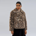 Leopard print women's coat with buckle lapel detail and regular sleeves