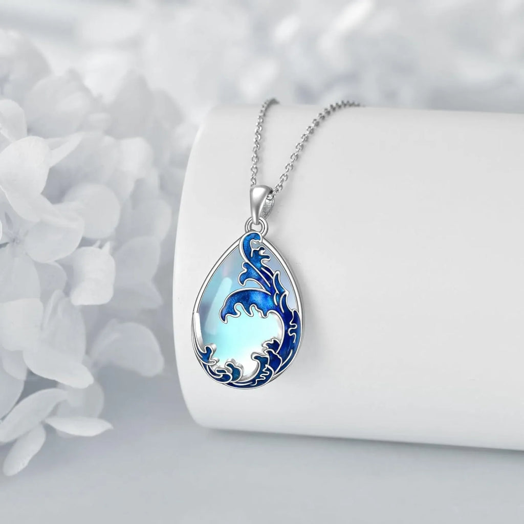 Blue alloy pendant necklace with love heart design for women's jewellery