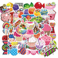 Pack of 50 colourful candy graffiti cartoon stickers measuring 4-6cm.