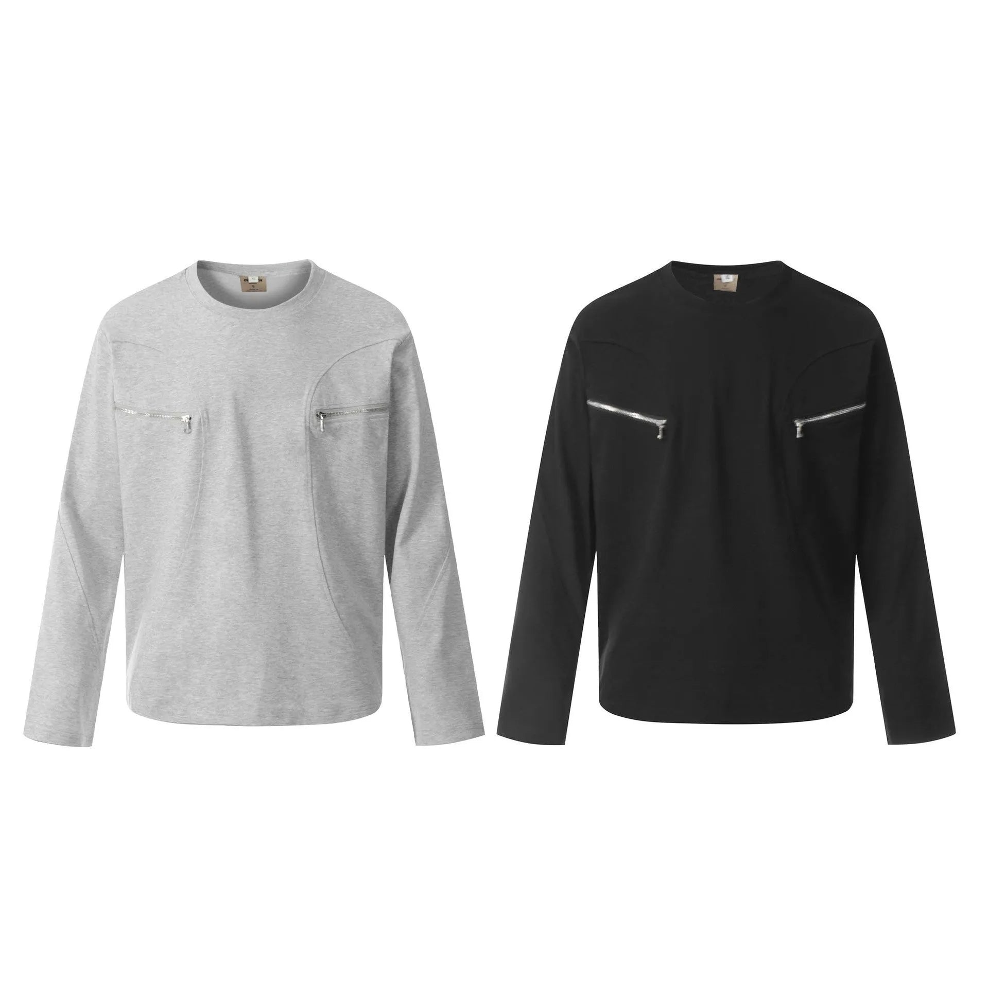 Men's black loose fit cotton long sleeve pullover on a hanger, casual retro style