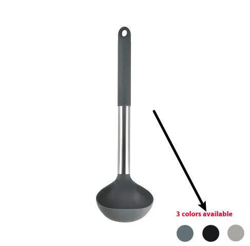 12-piece silicone kitchen utensil set with storage bucket in black, including ladle, spatula, claw tools and egg beater