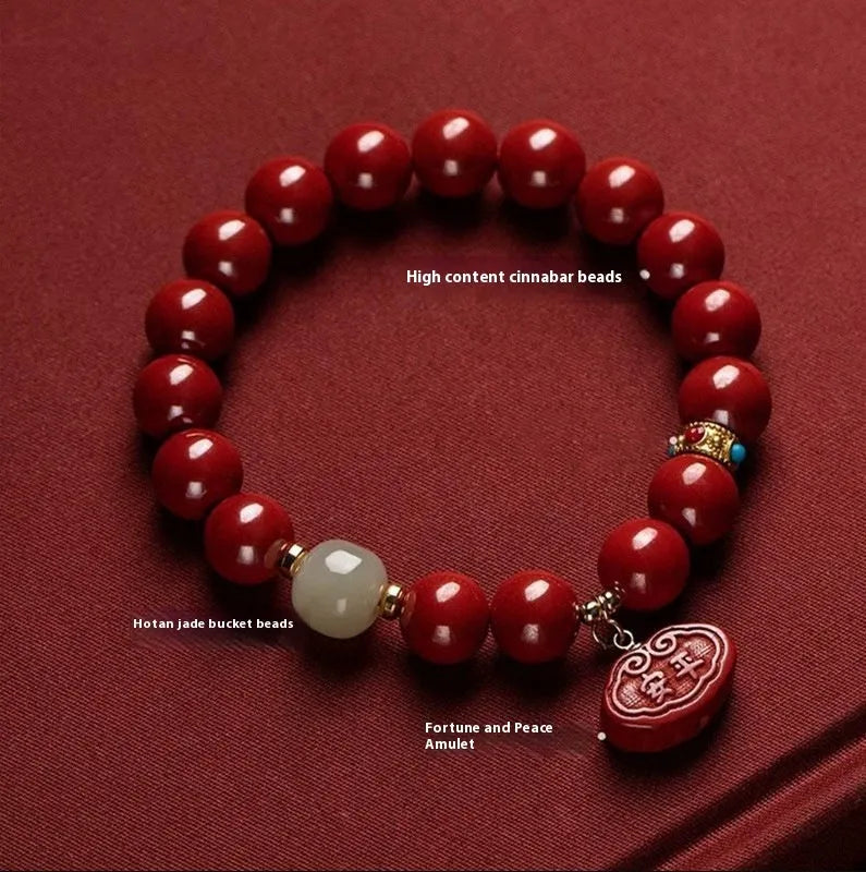 Natural cinnabar emperor sandstone bracelet with adjustable closure in 8mm or 10mm sizes