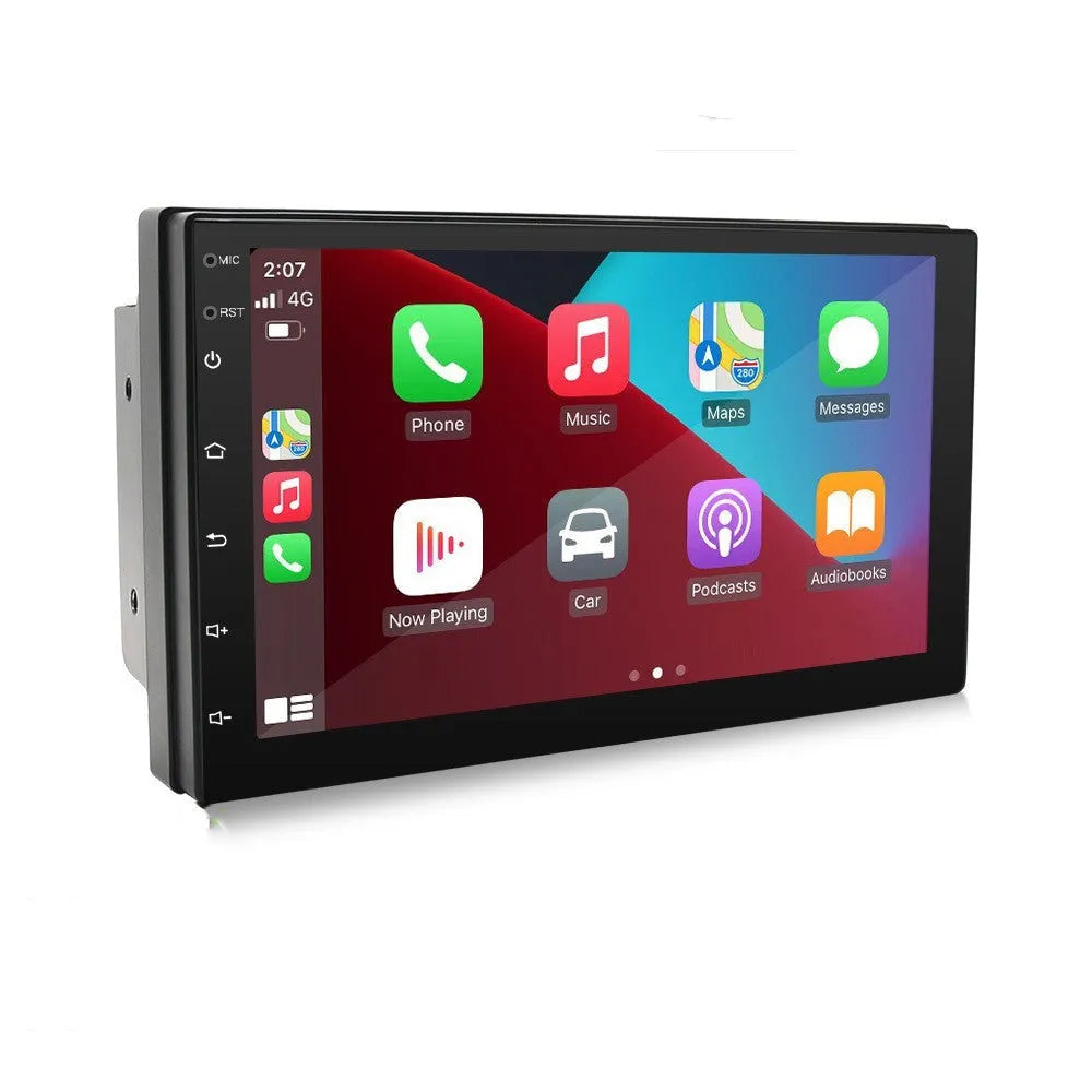 Black universal car MP5 navigation player with 7-inch touchscreen for GPS and CarPlay in manual transmission vehicles