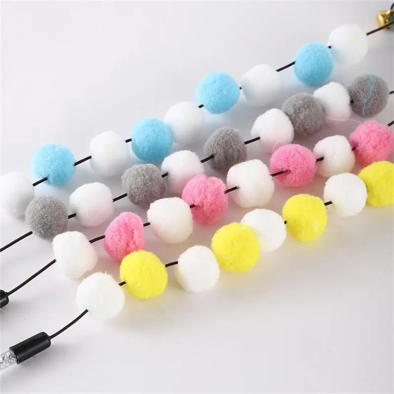 31cm cat teaser interactive toy rod with bell and colourful pompon feathers