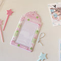 PVC cartoon meal card holder with clear sleeve showing Strawberry and Four-Leaf Clover design options