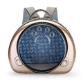 Transparent space capsule cat carrier backpack in PC canvas with metallic front shell