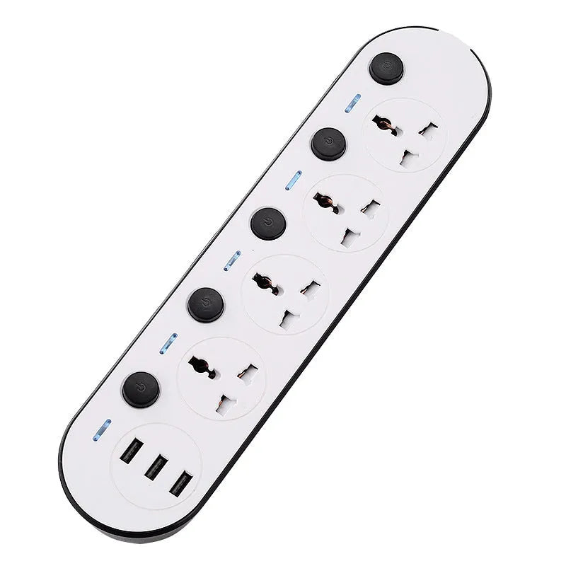 International power strip with four USB ports, switch controls, and choice of cable length