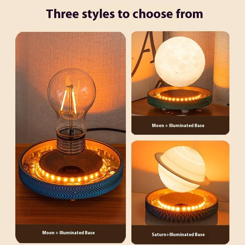 3D printed magnetic suspension moon lamp in celestial design with choice of power supply plugs