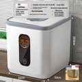 Grey plastic insect-proof rice storage jar with lid and measuring cup in 10kg, 20kg, or 30kg size.