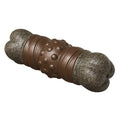 Wood coloured plastic bone-shaped dog toy with textured molar rod dental cleaning design