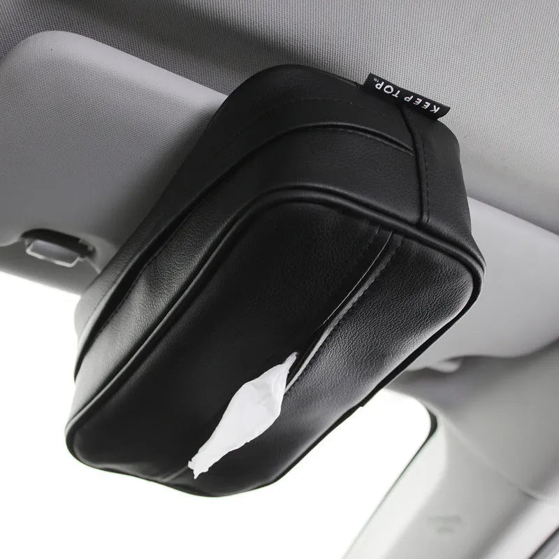 Black leather hanging organiser box with dimensions 230mm x 110mm x 90mm for car storage