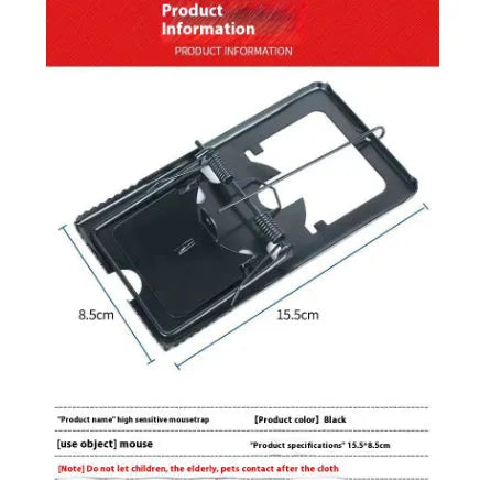 Automatic mouse trap cage with metal spring mechanism and plastic housing in multiple sizes for indoor rodent control
