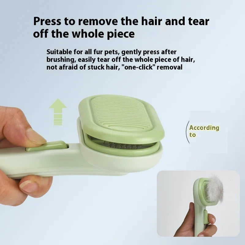 Large pet hair removal comb with stainless steel blades in light green, pink, or light grey colour options