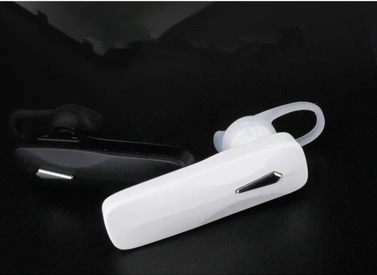 M163 black and white Bluetooth wireless headset for hands-free calls and music in the car.