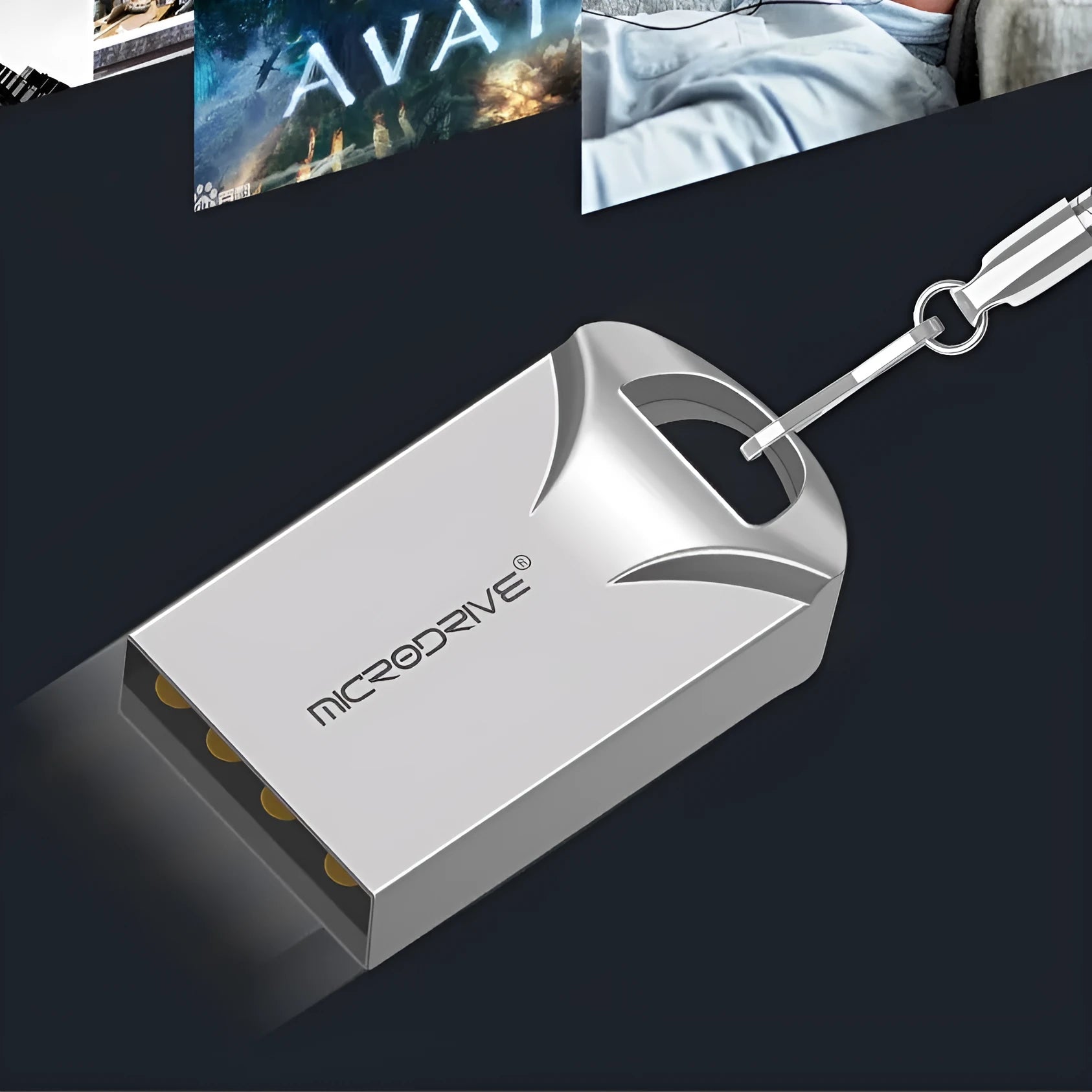 Mini black and silver metal USB flash drive showing compact size