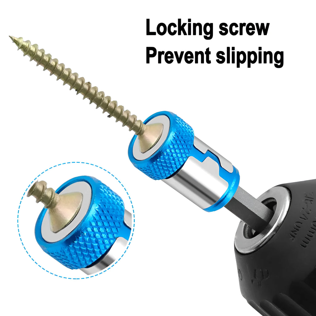 Light blue screwdriver bit with magnetic ring for slotted screws in high carbon steel