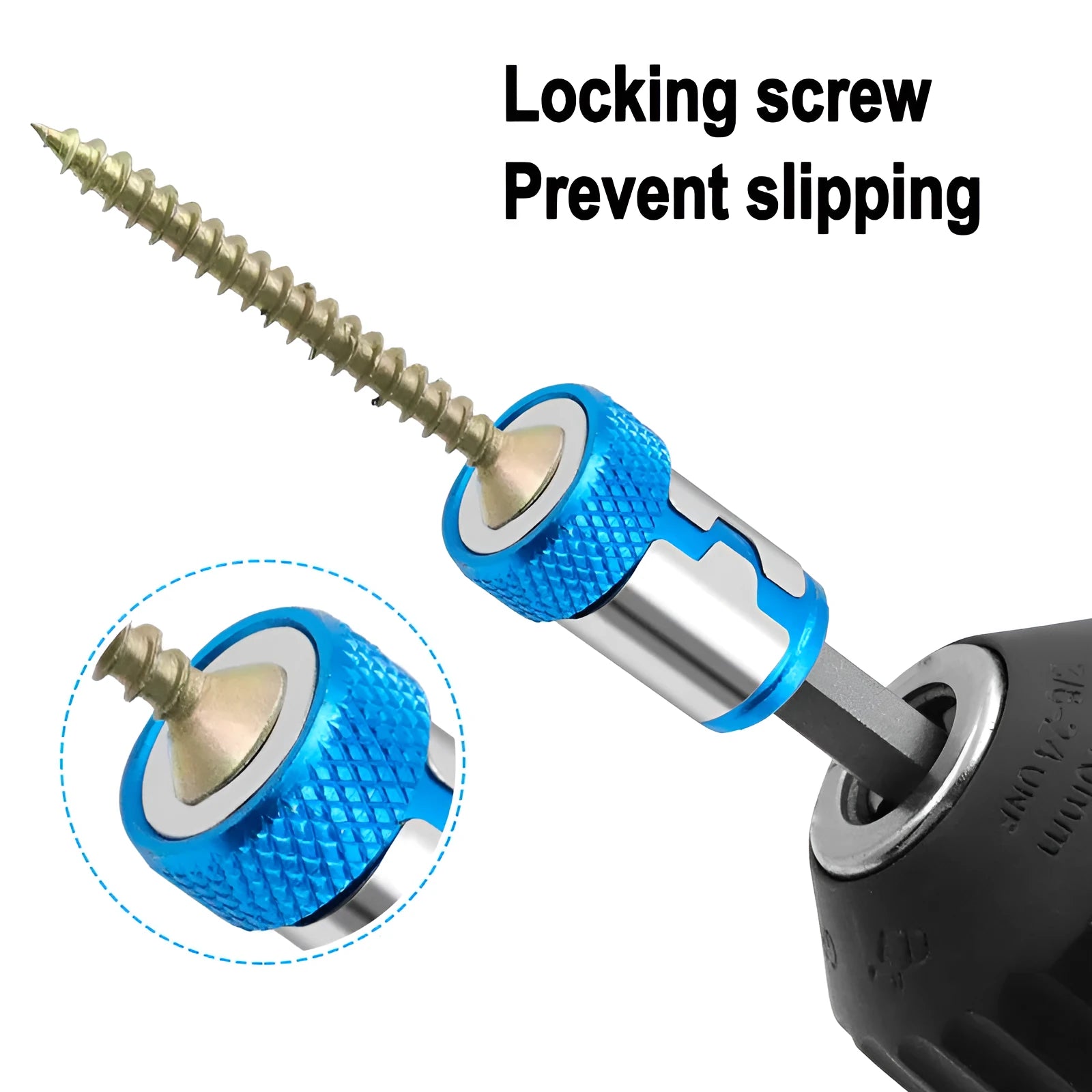 Light blue screwdriver bit with magnetic ring for slotted screws in high carbon steel