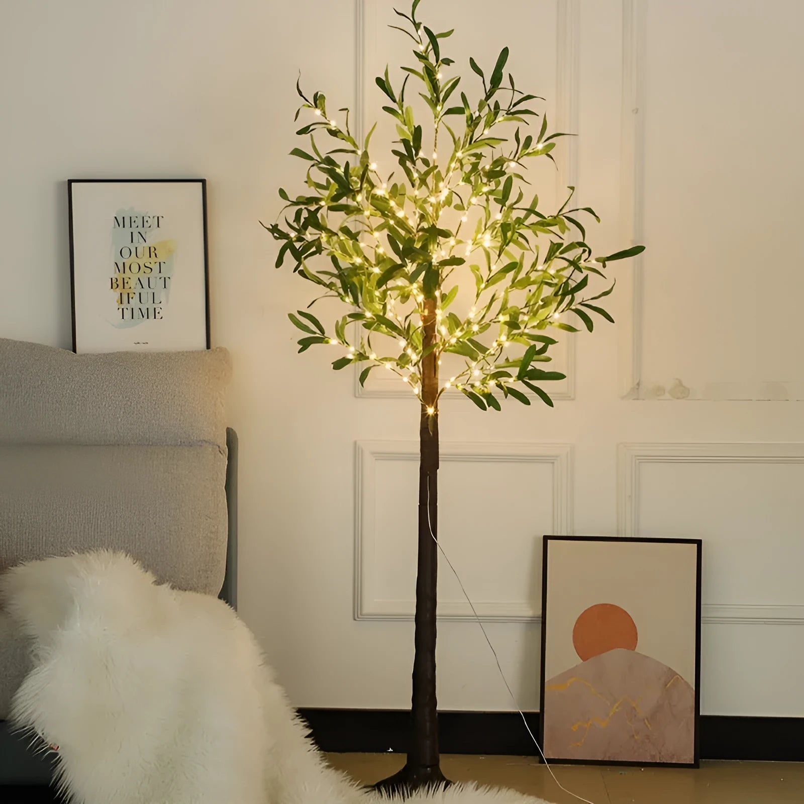 1.8 metre tall simulation olive leaf tree lamp with 210 warm LED lights for courtyard decoration