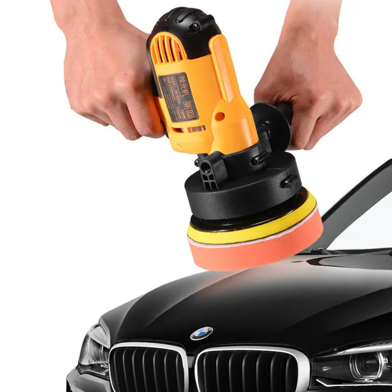 Yellow car polishing machine with 125mm disc for automotive and multi-surface applications