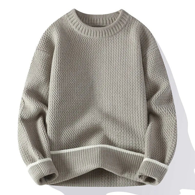 Men's loose fit round neck casual sweater in chemical fibre blend fabric