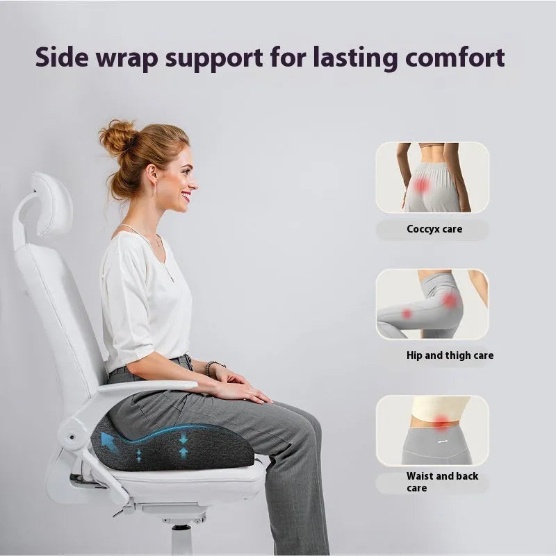 Memory foam office chair cushion in black, green or light grey measuring 46x43cm
