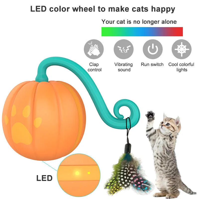 Electric cat toy ball with LED lights in watermelon or pumpkin design