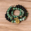 Green and black alloy beaded long bracelet with elastic stretch band