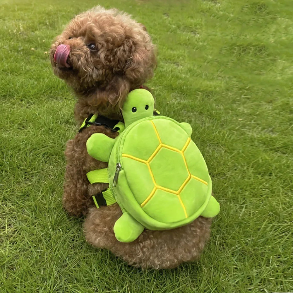Cartoon turtle shaped dog backpack harness vest with metal zipper in velvet material