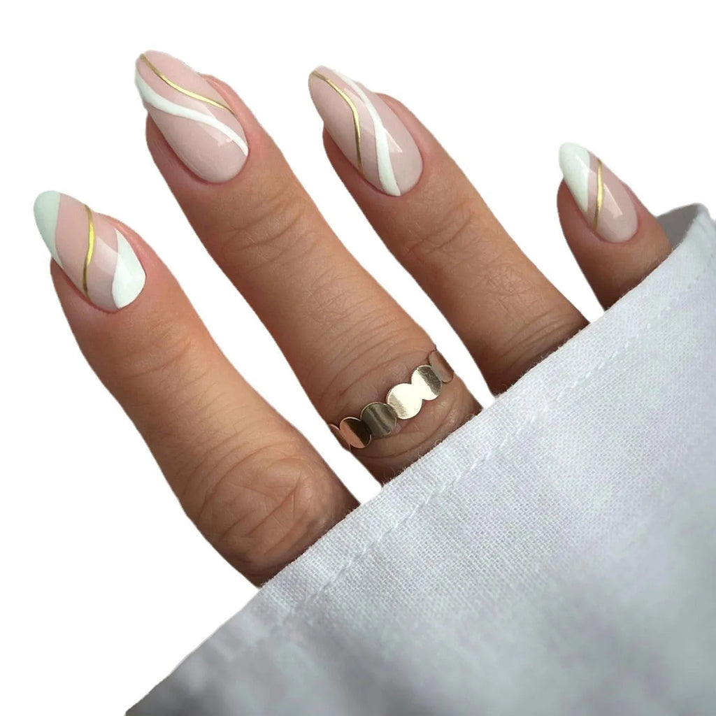 Golden Lines medium drop shape nail stickers with plaid pattern in JF0518 jelly glue colour