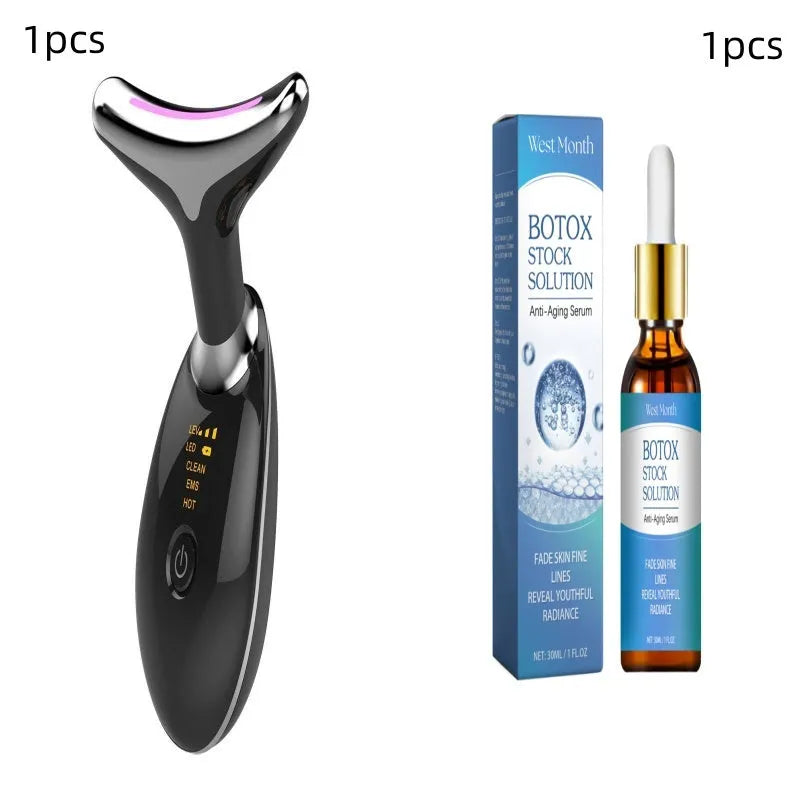 Electric EMS thermal neck massager with three-colour LED light therapy and microcurrent wrinkle removal features
