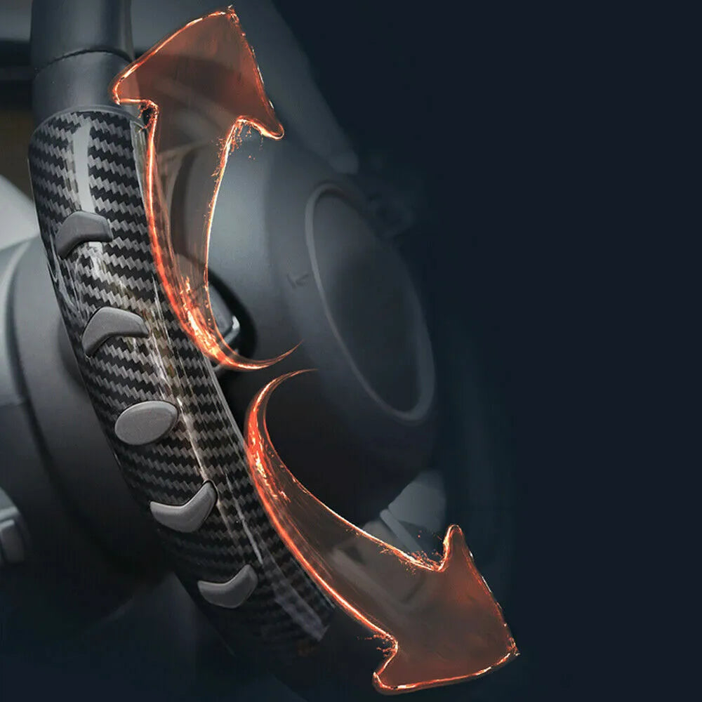 Carbon fibre black fibre steering wheel anti-slip sleeve showing 38cm diameter measurement