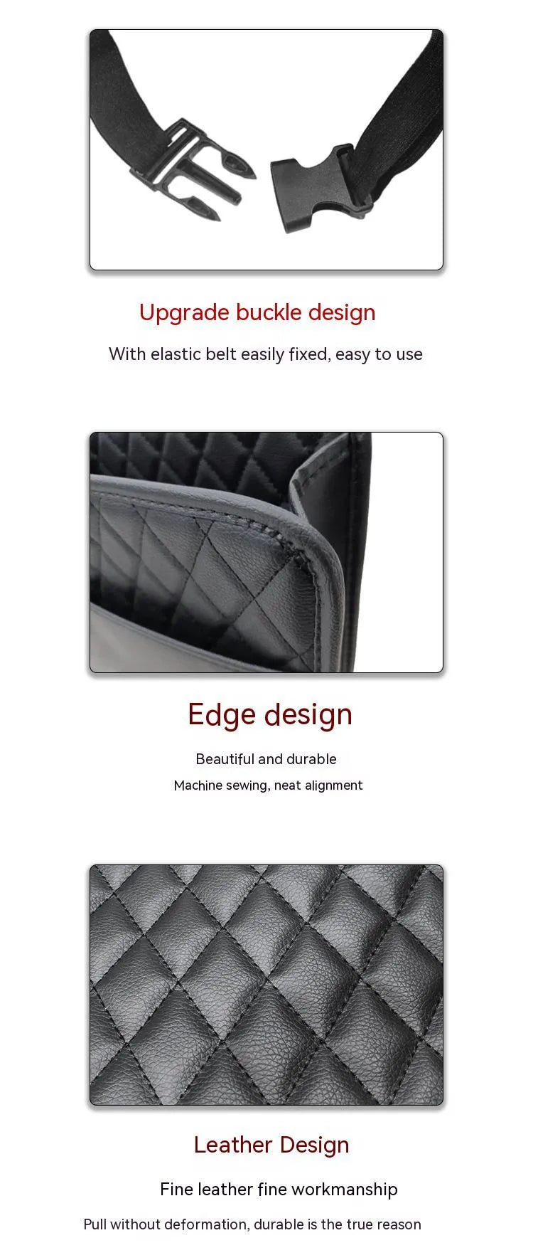 Leather hanging storage bag for car interiors in 25x25x8cm dimensions