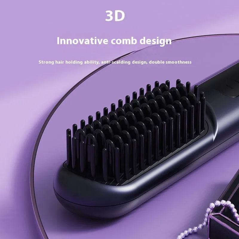 Portable USB-C charging negative ion straight hair comb in white, dark blue or grey