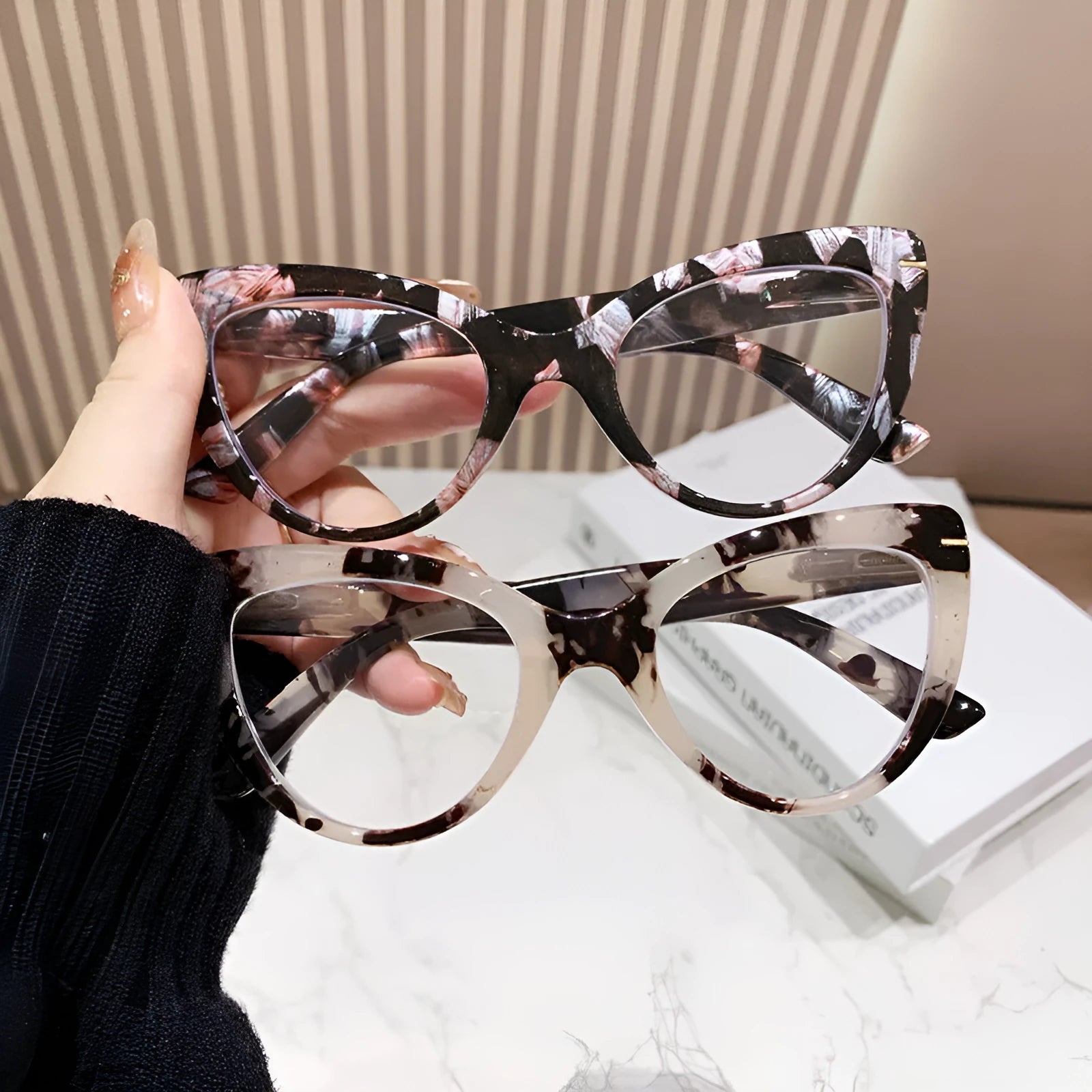 Women's large cat's eye frame reading glasses with decorative dragon and phoenix elements