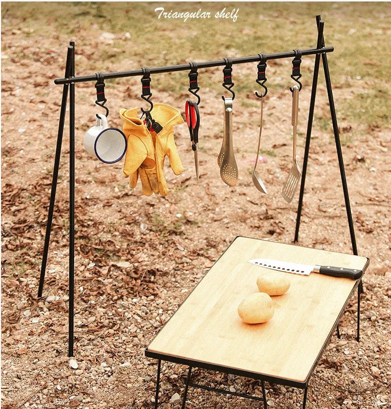 Aluminium alloy triangle folding clothes drying rack with side hanger and top tray for camping travel