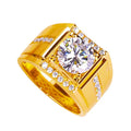 Men's adjustable copper ring with imitation moissanite stones in geometric pattern