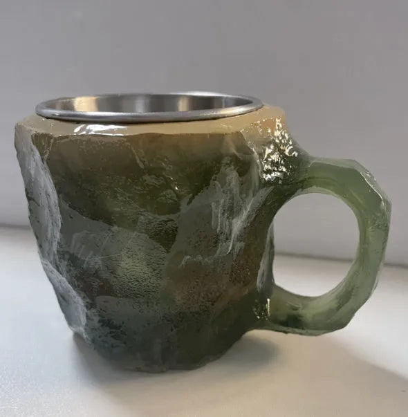 400ml resin coffee mug with mineral crystal design and handle in multiple colour options