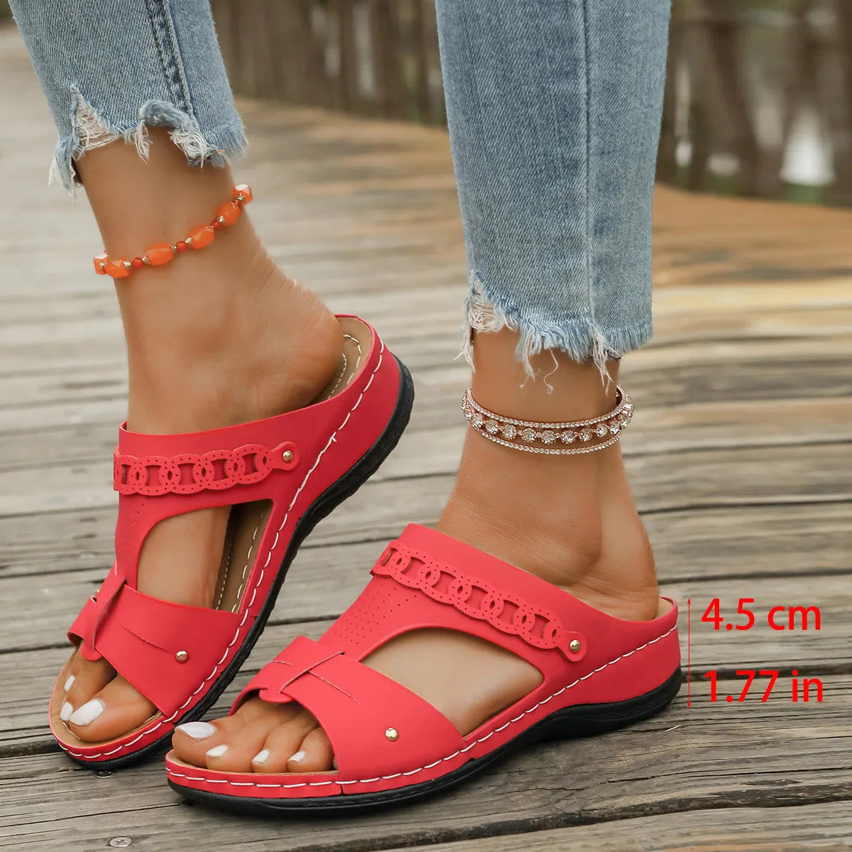 Slope heel roman style slippers in blue with fish mouth toe holder and rubber sole