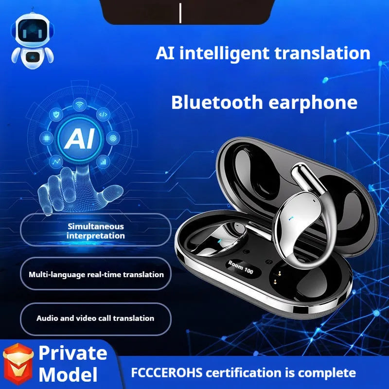 Black sports Bluetooth earphones with hanging ear design and digital display screen