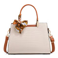 Milky white women's PU leather shoulder handbag with horizontal square shape and sewing line details