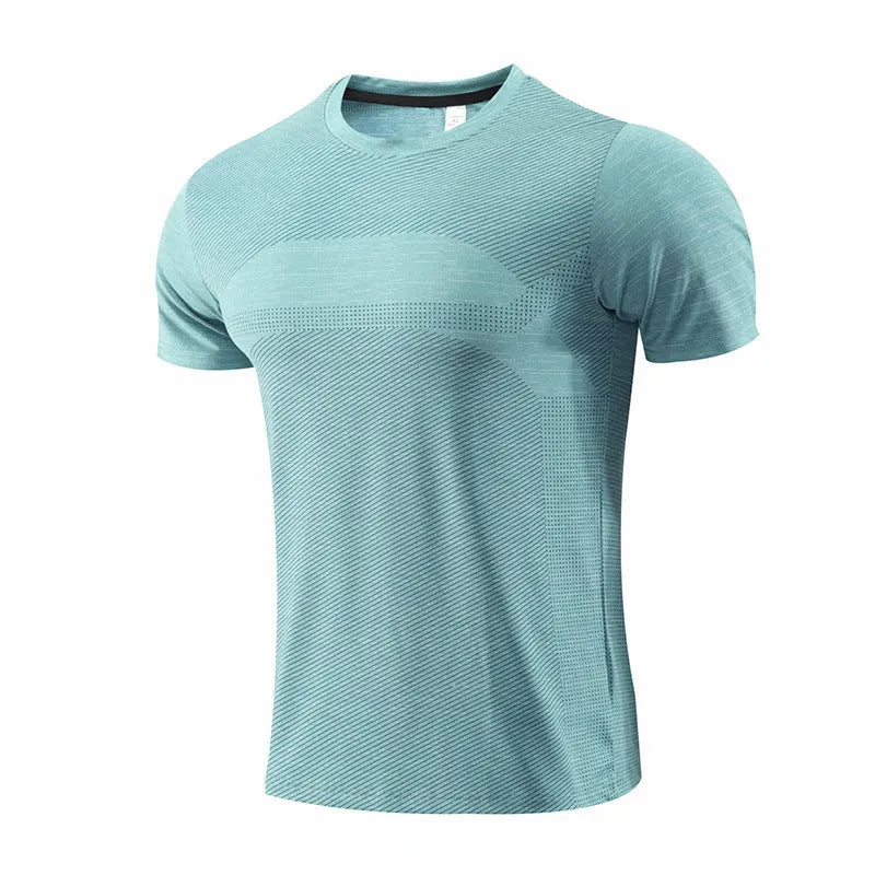 Polyester spandex sports t-shirt in red, black, or blue for running and basketball workouts