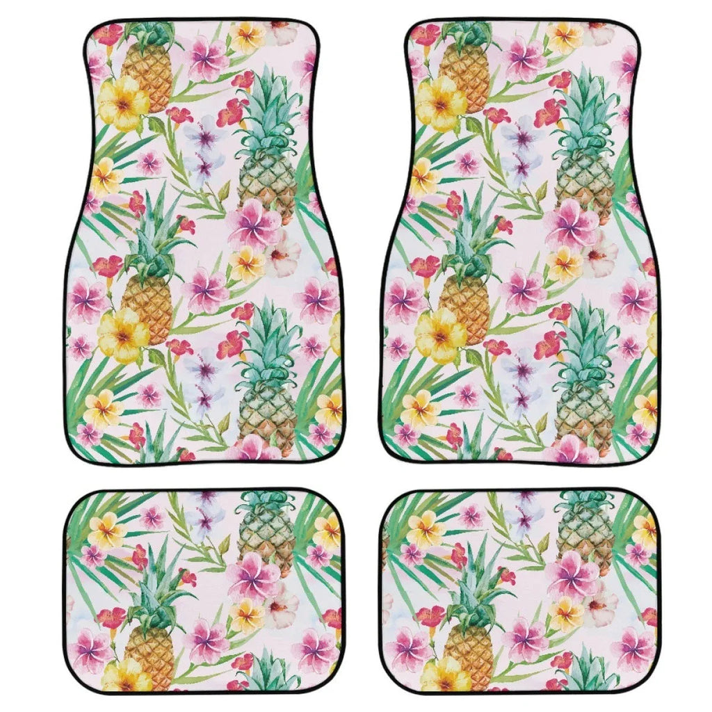 Black printed rubber car floor mat set, showing textured surface and 20mm thickness, four pieces for front and rear footwells.