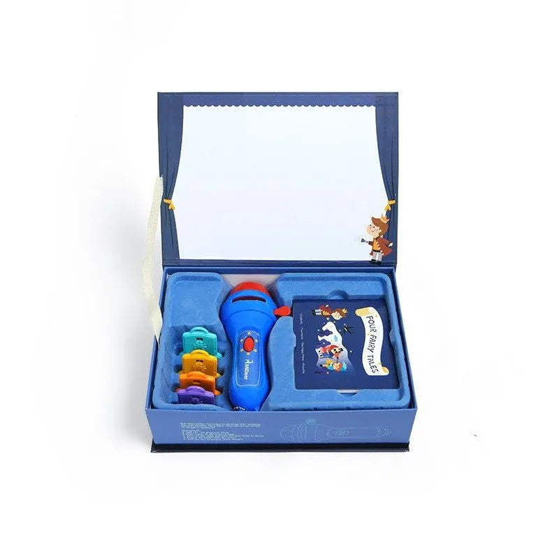 SmartKids children's storybook projector torch with 4 coloured discs projecting fairy tale image on wall.