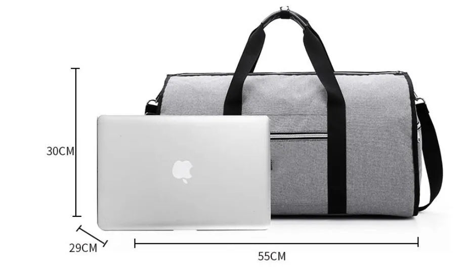 Medium cylindrical travel bag in red, light grey, blue, or black with waterproof Oxford cloth and zipper pocket.