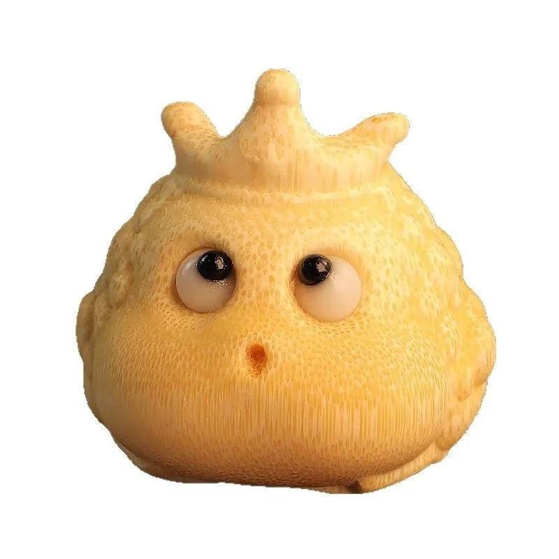 Solid bamboo carving of Crown Princess toad ornament in cute style