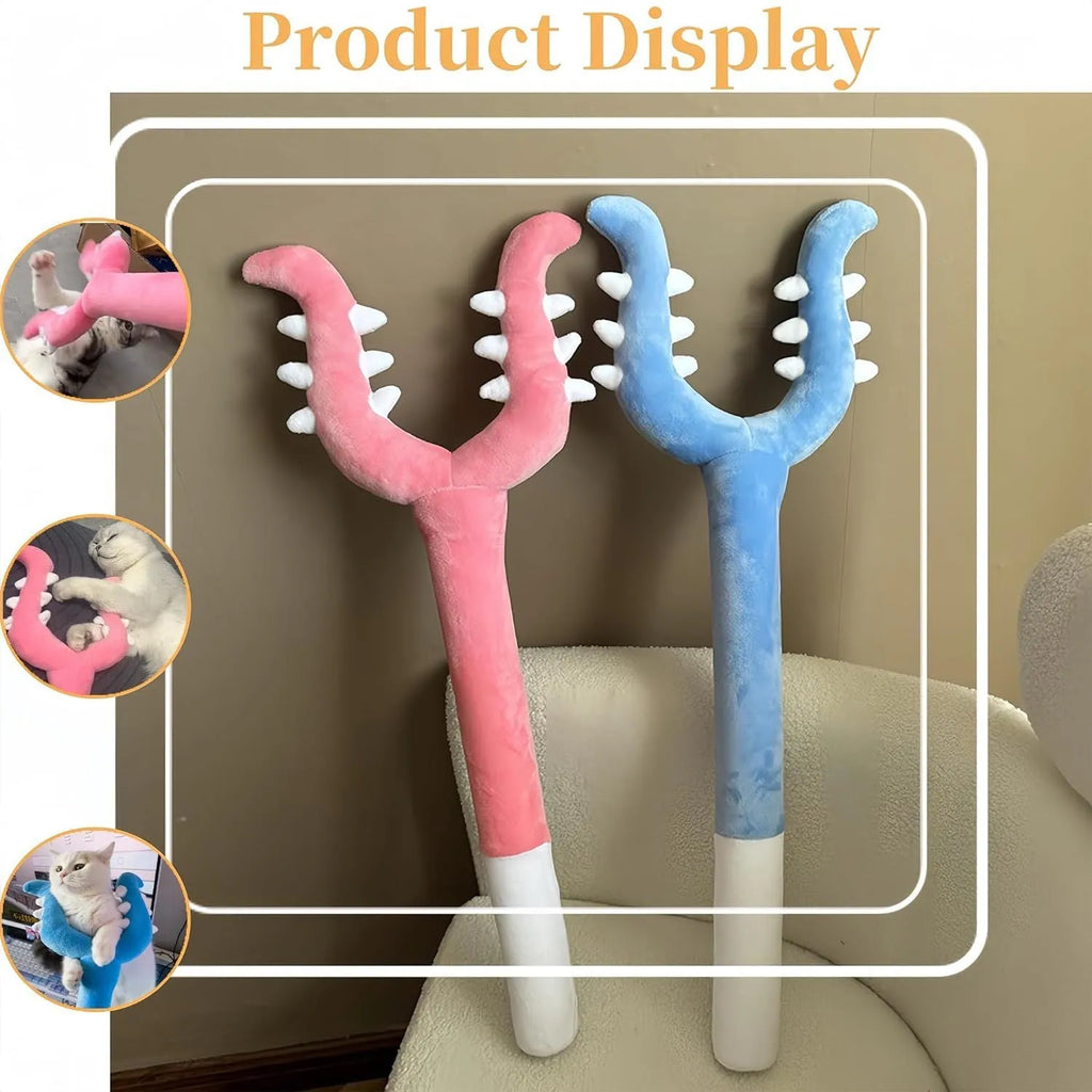 70cm blue plush cat wand toy with foam head for interactive pet play