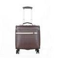 Black PU leather business case with wheels and combination lock showing 18-inch size.