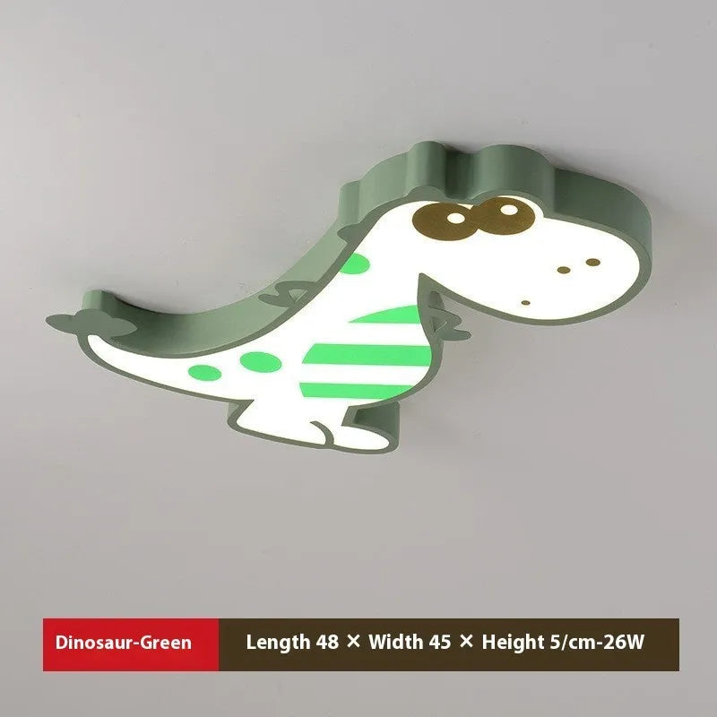Green cartoon dinosaur ceiling light with 48cm diameter and aluminium PVC construction
