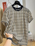 Black striped men's casual shirt with loose fit and short sleeves